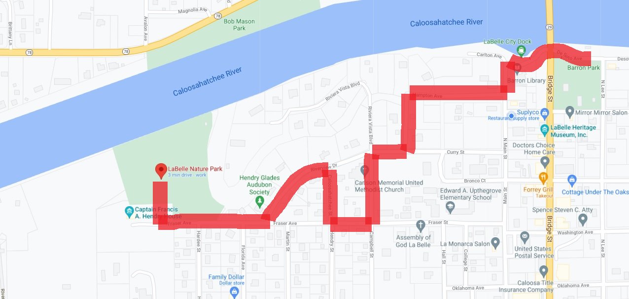 This map shows the route the Fun Run will be taking through the streets of LaBelle.